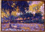 Landscape with eucalyptus trees and river. Trees in front of a river 1908